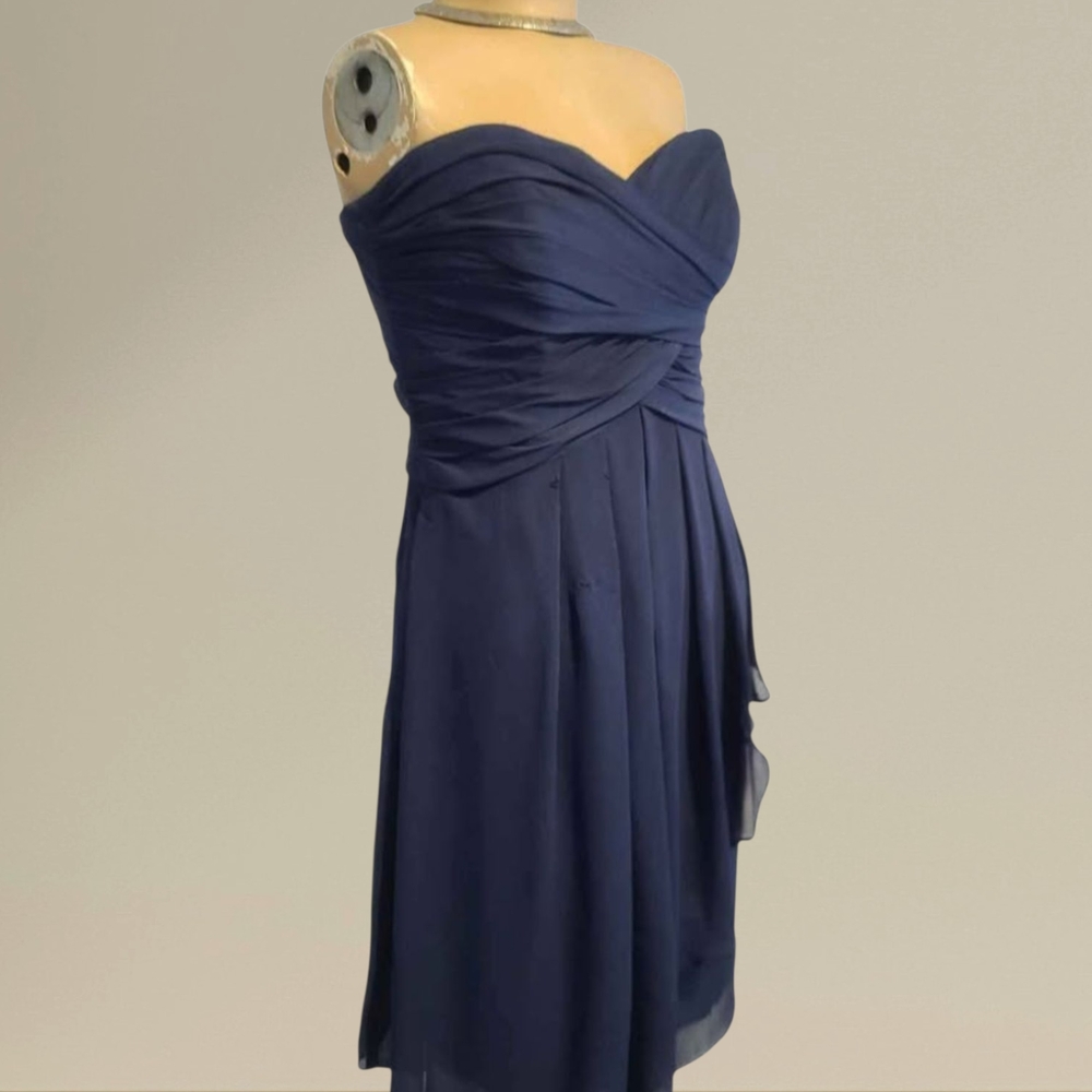 Navy Blue Strapless Cascading Chiffon Min Strapless Dress